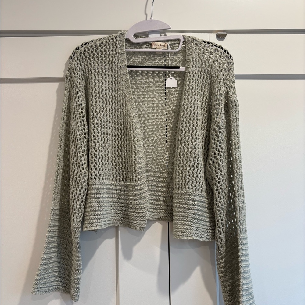 Hem & Thread sage green Open Knit Cardigan Sweater
